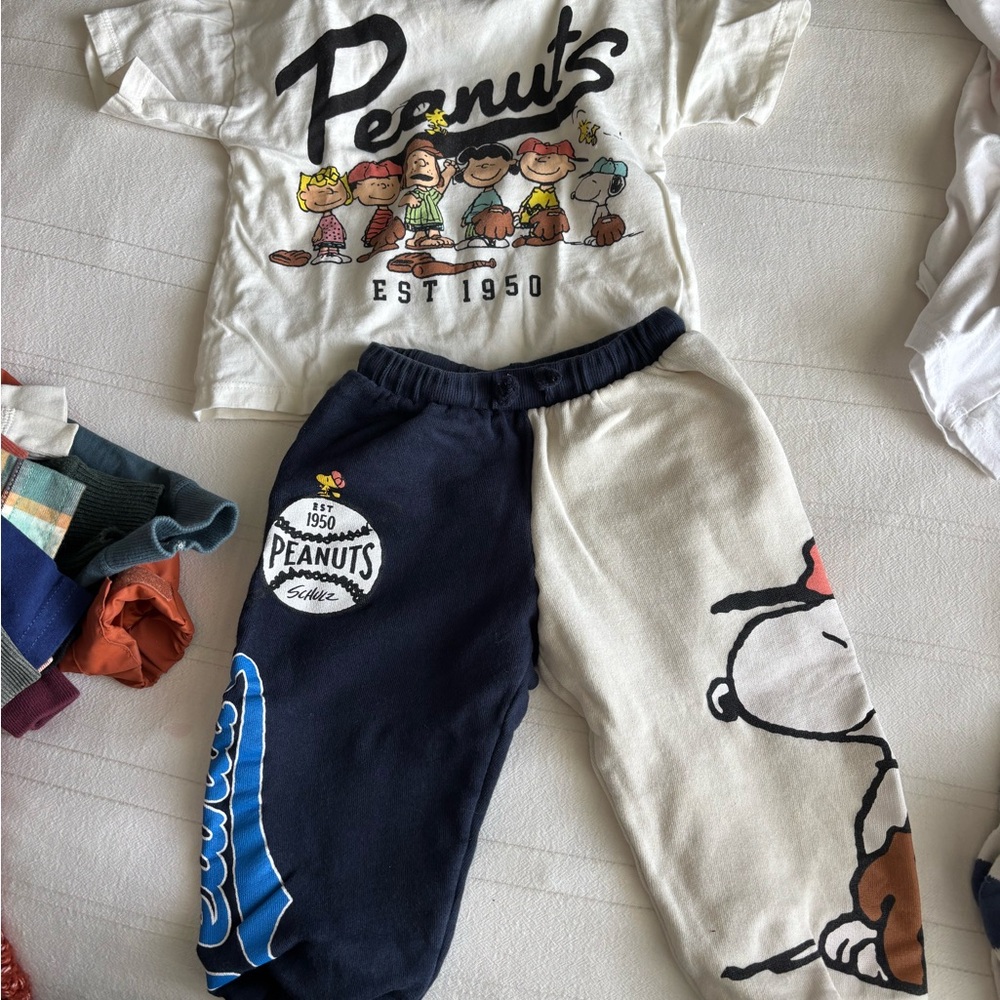 Zara Peanuts Navy and White Peanuts Joggers and shirt